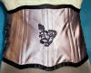 bridal satin cincher, black trim, reversible, rear view